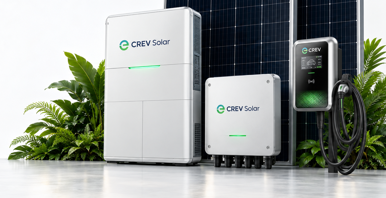 Panel solar, batería, inversor y cargador CREV